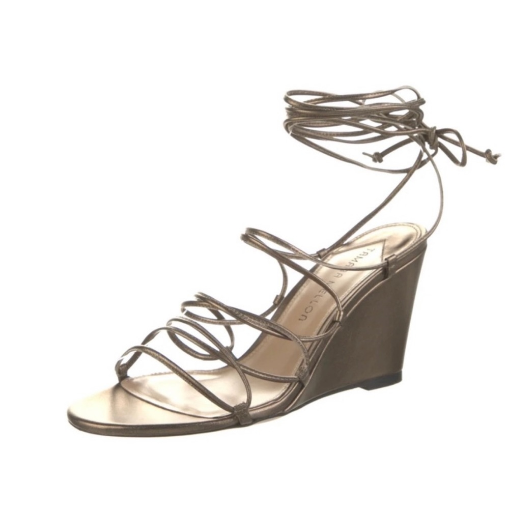 Tamara Mellon Gold Leather Wedges with Lace Up Ties